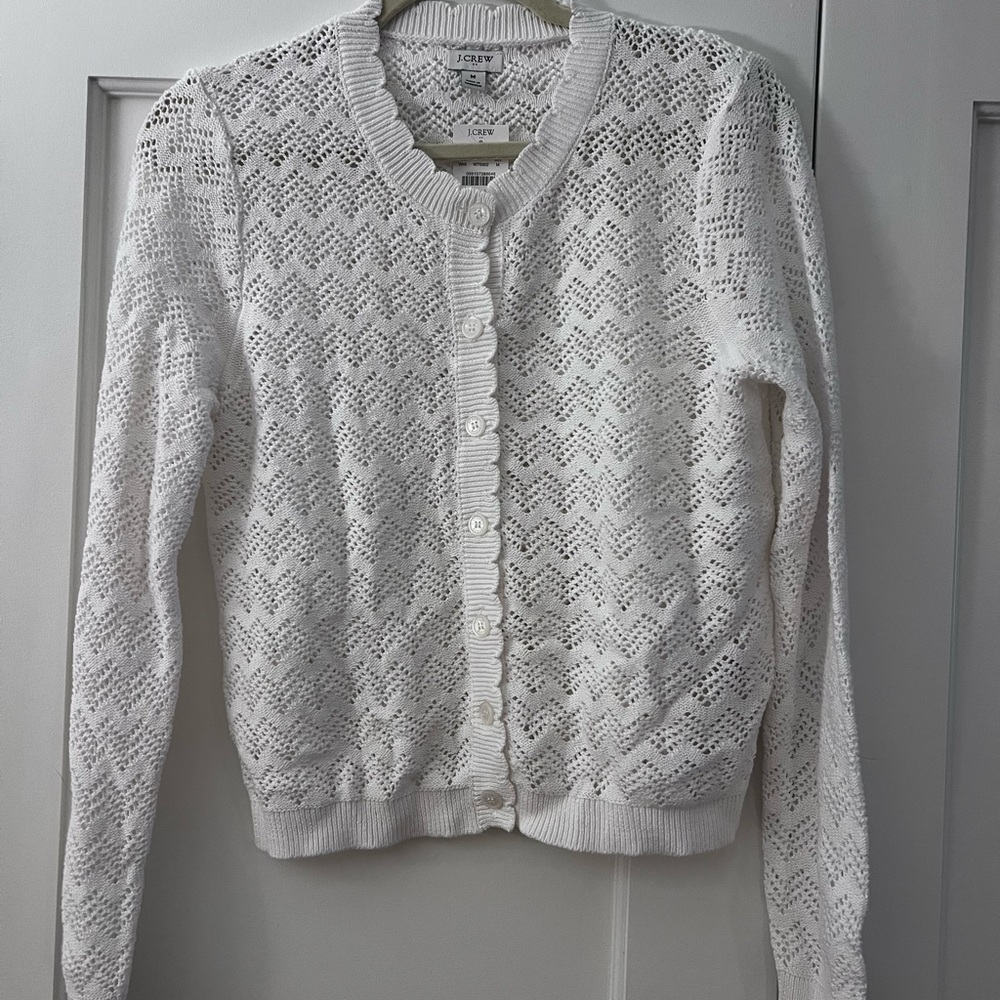 J. Crew Scalloped White Cardigan